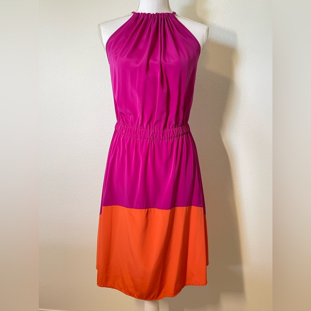 Color Blocked Sundress Large Pink and Orange Mod Bright L